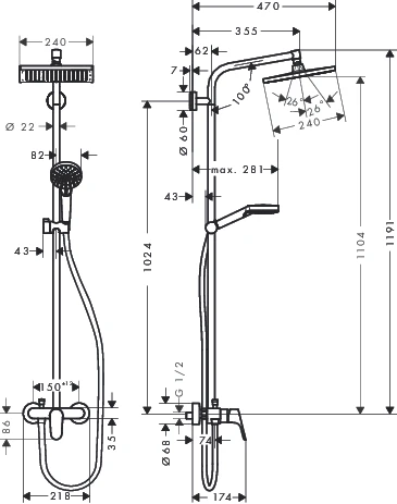 Showerpipe Crometta E 240 Einhebelmischer chrom