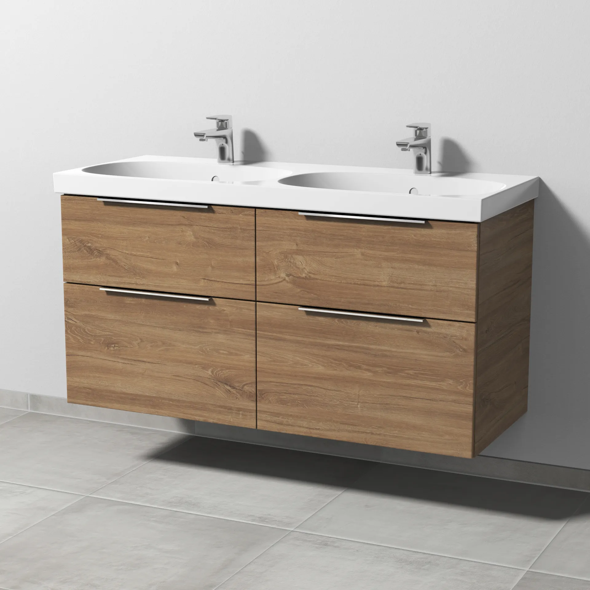 Sanipa Waschtischunterschrank „3way“ passend zu Keramik-Waschtische Acanto von Geberit 1170 × 586 × 467 mm in Eiche Kansas, mit Hahnlochbohrung,