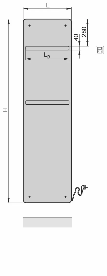 Zehnder Design-Elektroheizkörper „Vitalo Bar“ 40 × 189 cm in Cement Grey (RAL 7033)