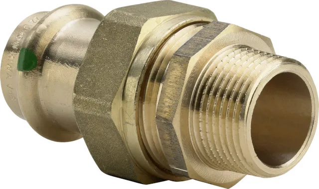 „Sanpress“ Übergangsverschraubung mit 1 Muffe auf Außengewinde 15 mm × 3/4″ „Sanpress“ Übergangsverschraubung mit 1 Muffe auf Außengewinde 15 mm × 3/4″