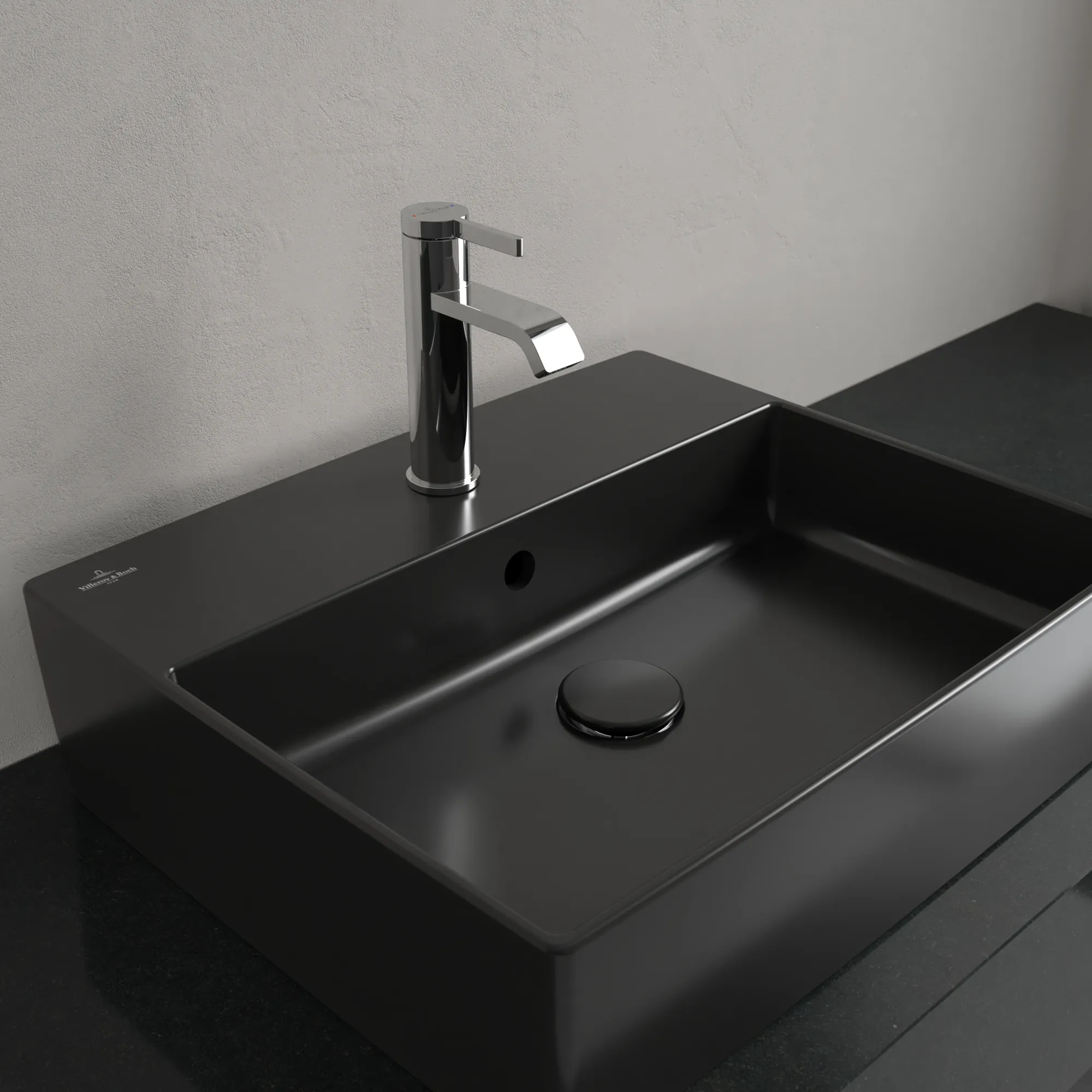 Villeroy & Boch Aufsatzwaschbecken Memento 2.0 Pure Black CeramicPlus, 498x420x139 mm, TitanCeram, matt, mit Überlauf, für 3-Loch-Armatur Villeroy & Boch Aufsatzwaschbecken Memento 2.0 Pure Black CeramicPlus, 498x420x139 mm, TitanCeram, matt, mit Überlauf, für 3-Loch-Armatur