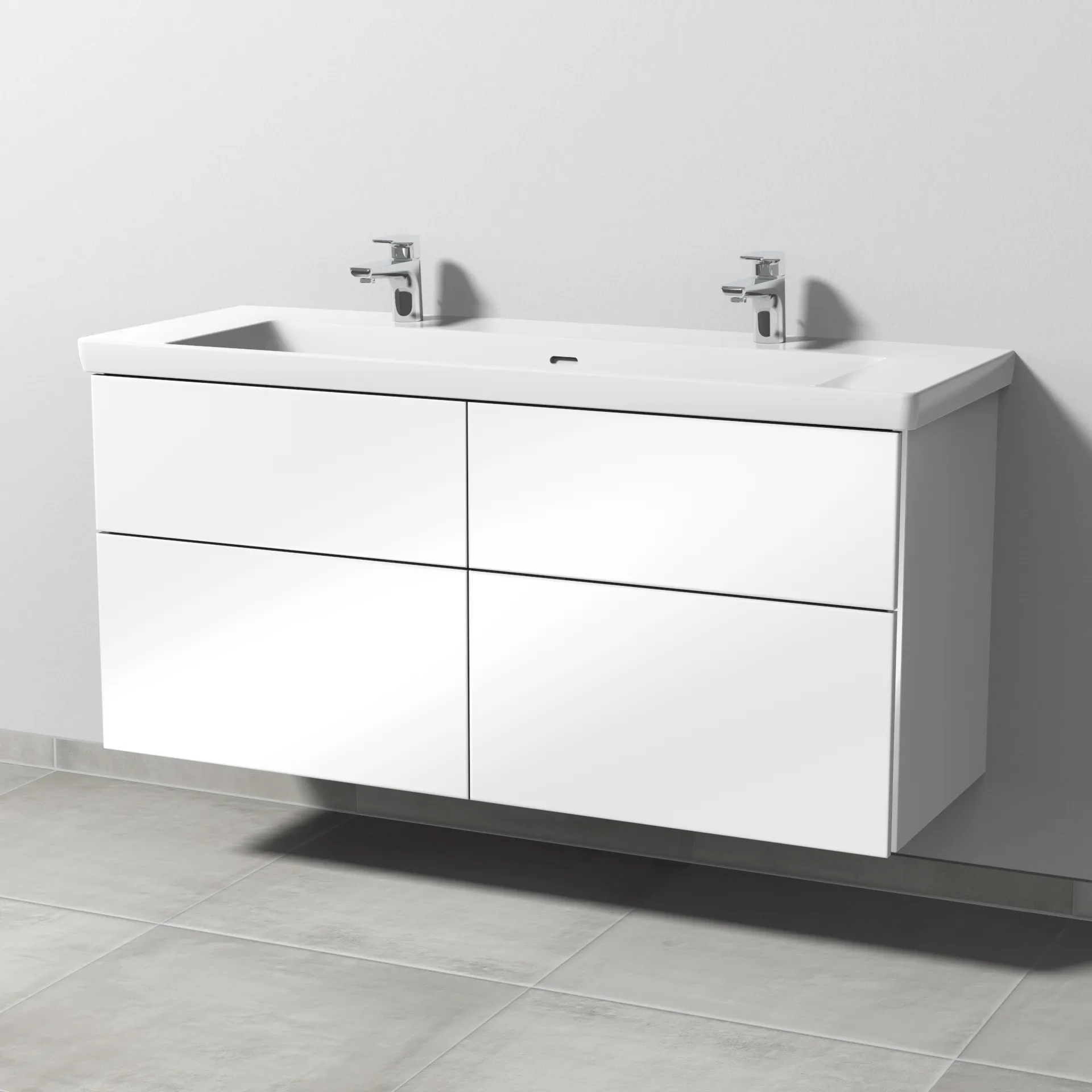 Sanipa Waschtischunterschrank „3way“ 1255 × 588 × 462 mm in Weiß (glanz), mit Hahnlochbohrung, Becken mittig