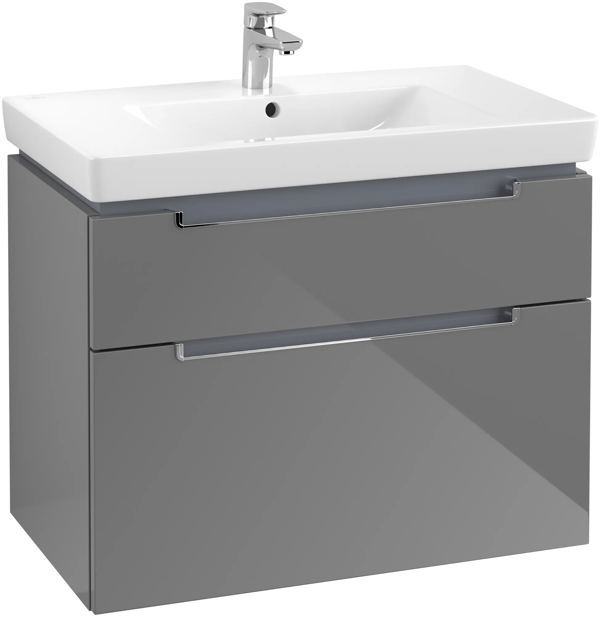 Villeroy & Boch Waschtischunterschrank „Subway 2.0“ 787 × 590 × 449 mm Glossy Grey, für Becken mittig, ohne Beleuchtung