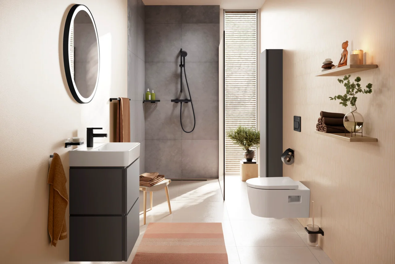 Hansgrohe Activera Select S Brausesystem Aufputz, 95 mm Brausekopf, Mattschwarz, 65 cm Brausestange