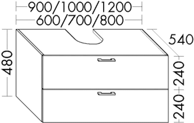Waschtischunterschrank Sys30 von burgbad - 480 mm hoch, 600 mm breit, 540 mm tief, inkl. Metallkonsolen und Raumsparsiphon