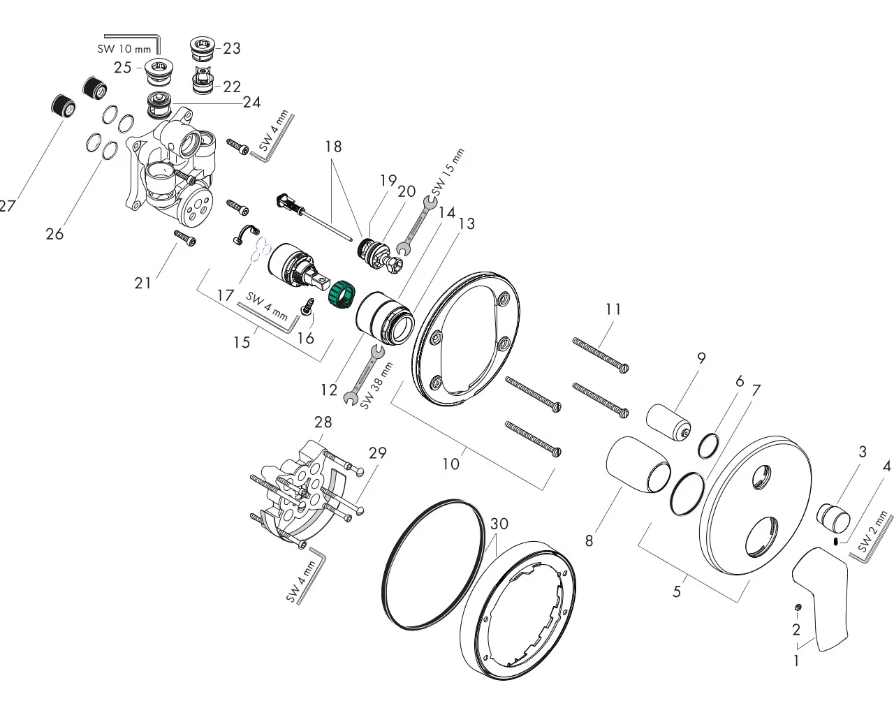 Wannenmischer Unterputz Metris F-Set chrom mit Sicherungskombination