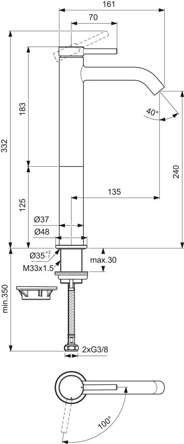 Ideal Standard Waschtischarmatur Ceraline Nuovo Ausladung 135mm verlängerter Sockel ohne Ablaufgarnitur BlueStart Silk Black Ideal Standard Waschtischarmatur Ceraline Nuovo Ausladung 135mm verlängerter Sockel ohne Ablaufgarnitur BlueStart Silk Black