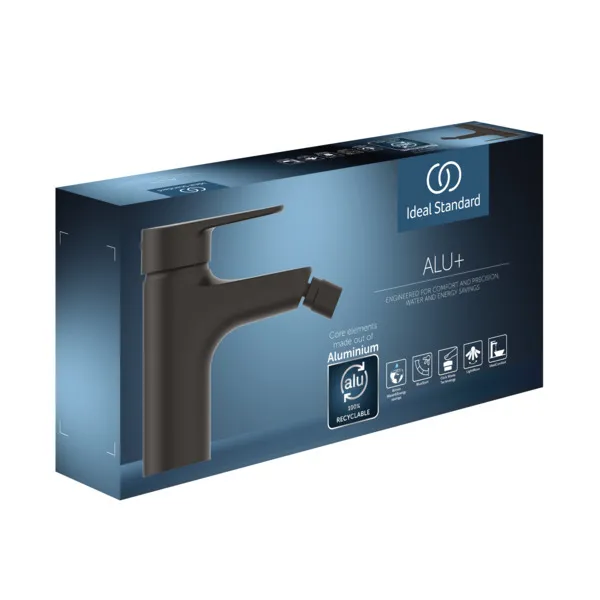 Ideal Standard Bidetarmatur Alu+ Ausladung 115mm BlueStart mit Ablaufgarnitur Silk Black