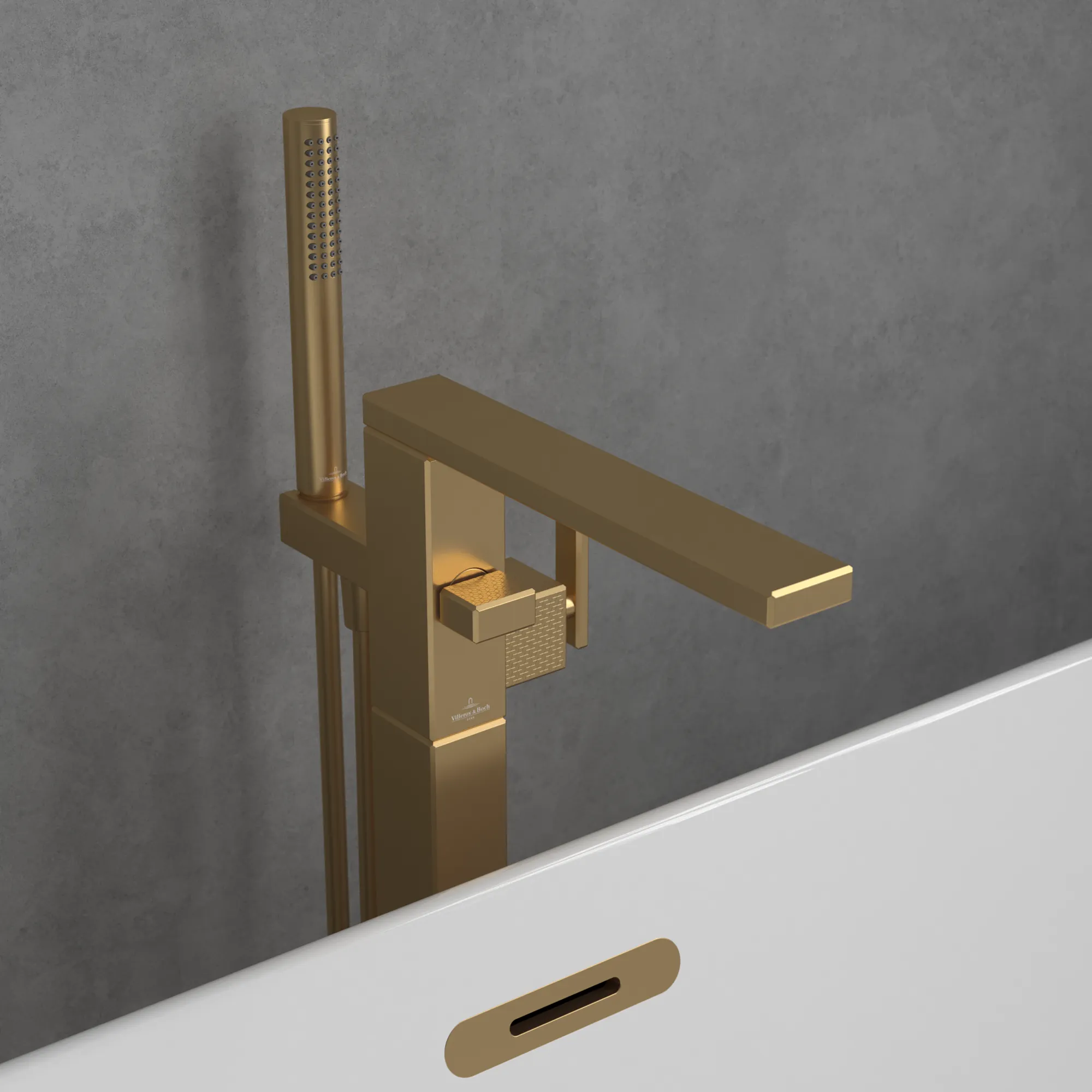 Villeroy & Boch Einhebel-Badewannenarmatur Mettlach, Brushed Gold, 158x280x838 mm, mit AirPlus und SmartPressure Villeroy & Boch Einhebel-Badewannenarmatur Mettlach, Brushed Gold, 158x280x838 mm, mit AirPlus und SmartPressure