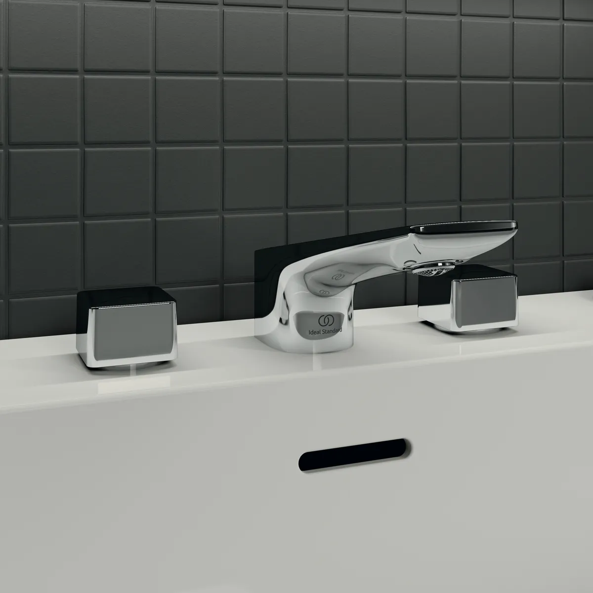 3-Loch-Waschtischarmatur Conca, mit Ablaufgarnitur, Ausladung 133mm, Brushed Gold 3-Loch-Waschtischarmatur Conca, mit Ablaufgarnitur, Ausladung 133mm, Brushed Gold