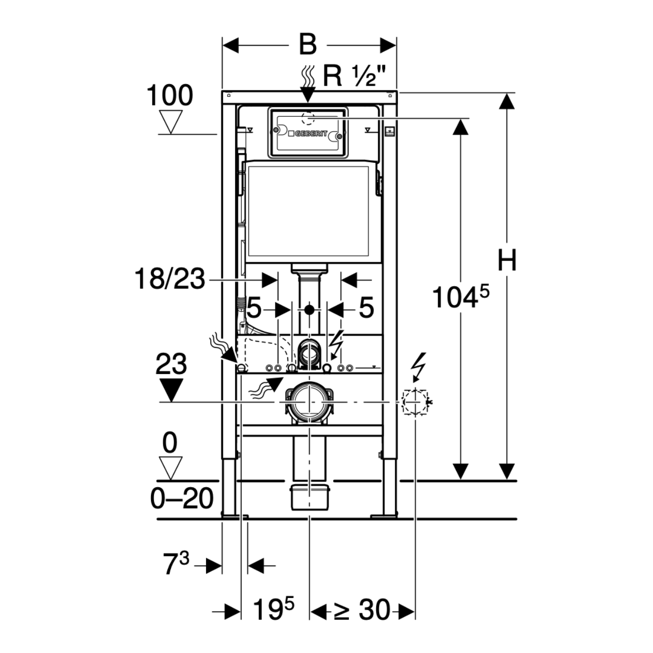 Geberit Vorwand-/Einbauelement für Toilette mit Spülkasten Delta (UP100) Betätigungsplatte „Delta50“