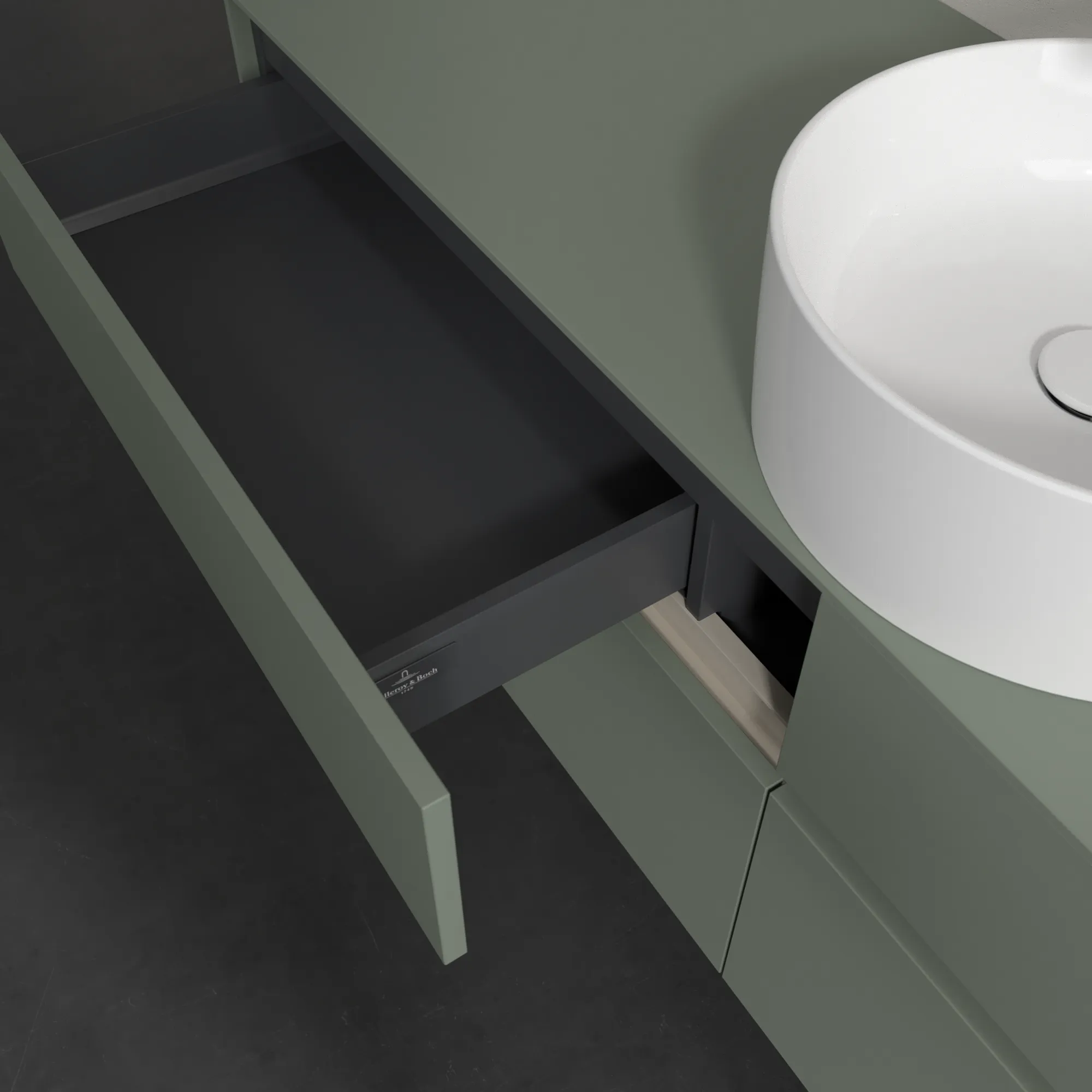 Villeroy & Boch Waschtischunterschrank „Collaro“ 1600 × 548 × 500 mm Soft Green, mit Beleuchtung, für Becken mittig Villeroy & Boch Waschtischunterschrank „Collaro“ 1600 × 548 × 500 mm Soft Green, mit Beleuchtung, für Becken mittig