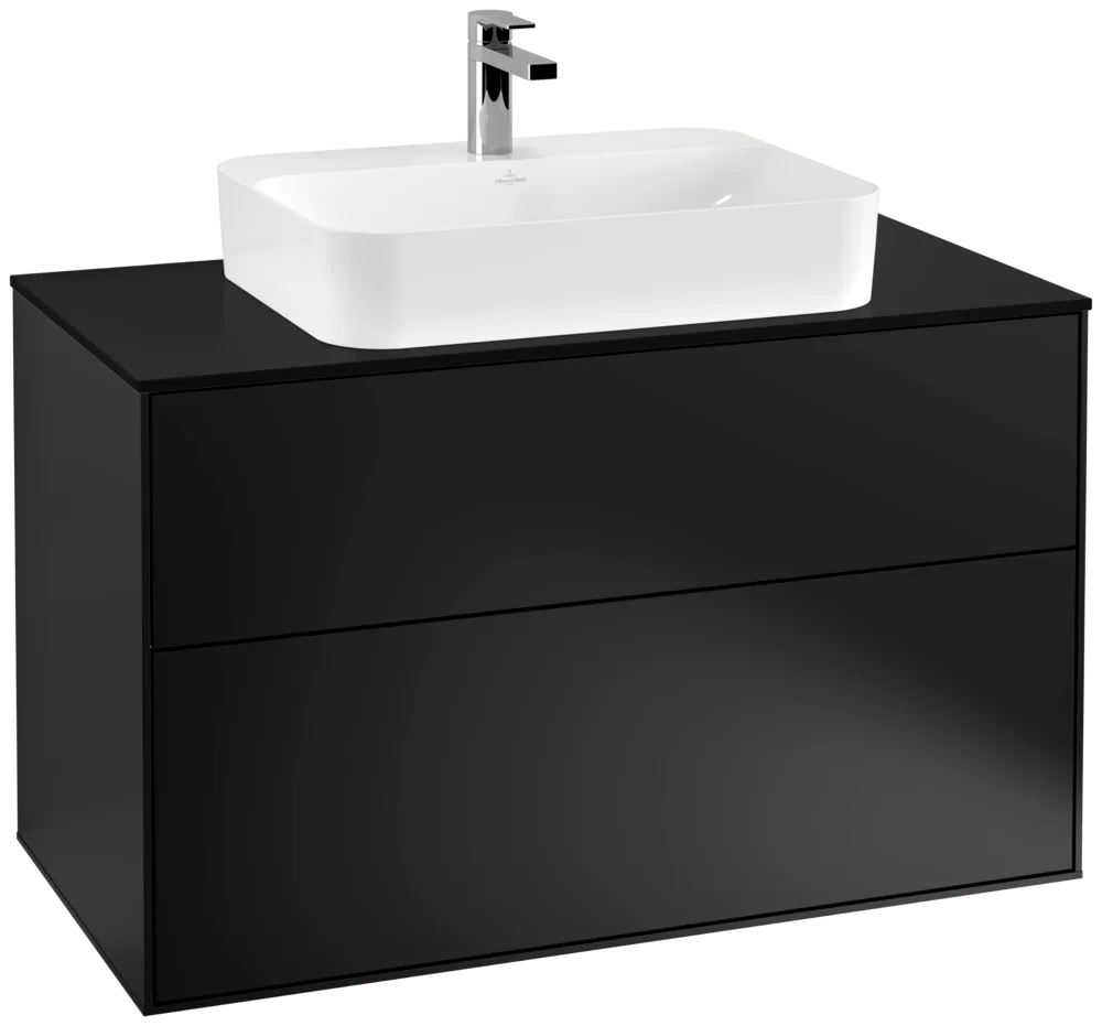 Villeroy & Boch Waschbeckenunterschrank Finion F35, 1000x603x501 mm, Black Matt Lacquer, mit SoftClosing und Push-to-open Funktion
