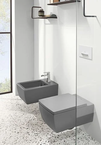 Villeroy & Boch Memento 2.0 Tiefspül-WC wandhängend, spülrandlos, DirectFlush, Graphite CeramicPlus