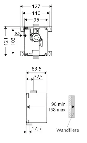 Unterputz-Urinal-Druckspüler COMPACT II, Masterbox, Spülstrom 0,3 l/s, DN 15 G 1/2 AG, DN 15 G 1/2 AG