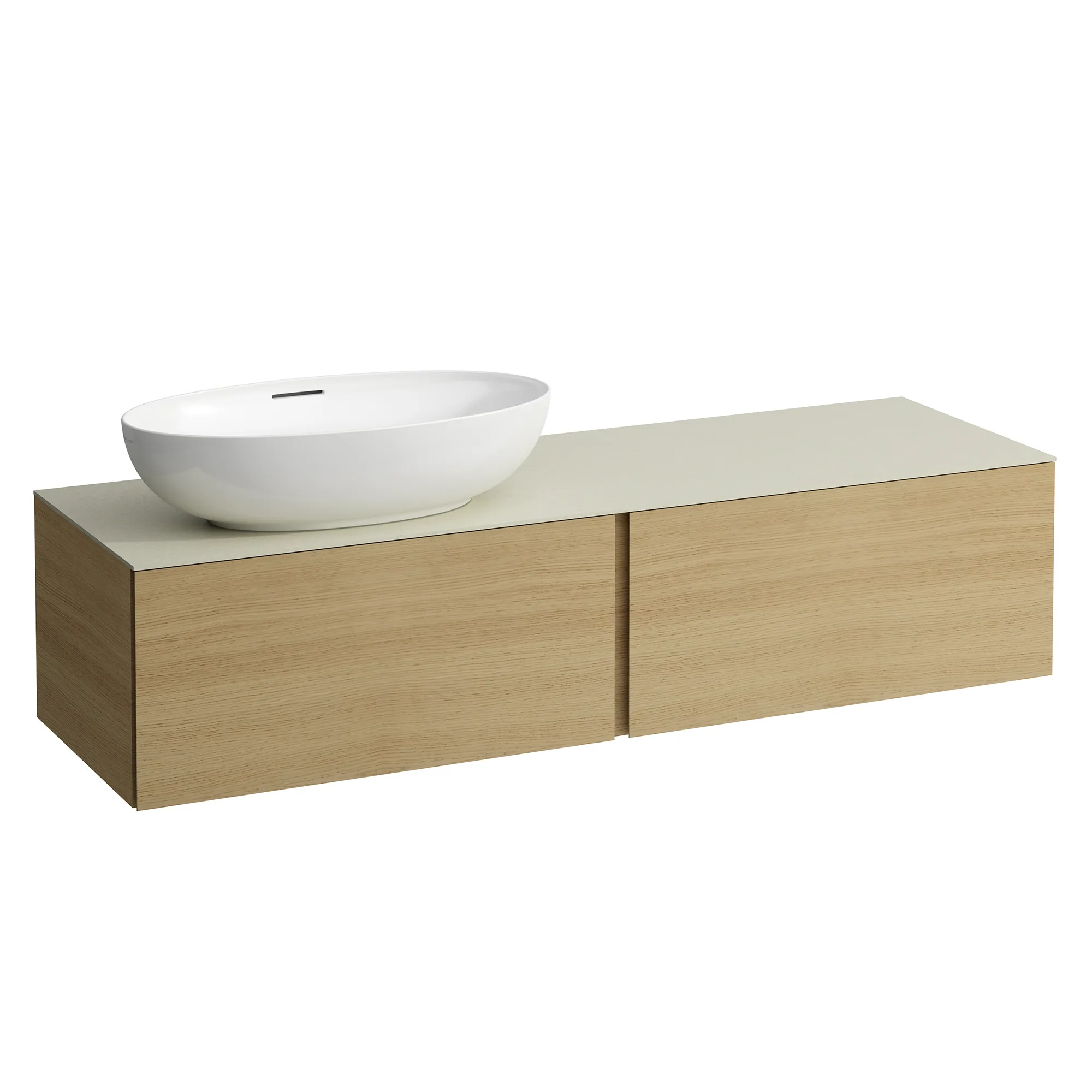 Laufen Schubladenelement „Ilbagnoalessi“ 1600 × 370 × 500 mm Eiche hell, mit Hahnlochbohrung, links Laufen Schubladenelement „Ilbagnoalessi“ 1600 × 370 × 500 mm Eiche hell, mit Hahnlochbohrung, links
