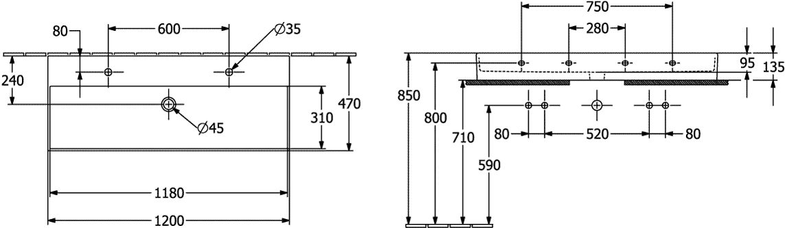Villeroy & Boch Wandwaschtisch aus TitanCeram geschliffen „Memento 2.0“ 1200 × 470 × 150 mm, Hahnlochposition links und rechts, mit Hahnlochbohrung in Weiß Alpin Villeroy & Boch Wandwaschtisch aus TitanCeram geschliffen „Memento 2.0“ 1200 × 470 × 150 mm, Hahnlochposition links und rechts, mit Hahnlochbohrung in Weiß Alpin