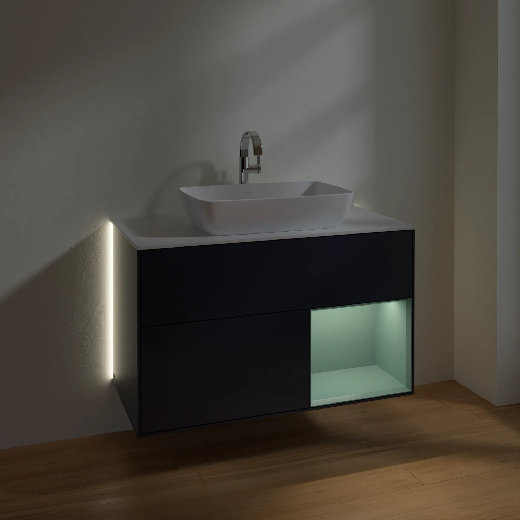 Villeroy & Boch Waschtischunterschrank „Finion“ für Schrankwaschtisch 1000 × 603 × 501 mm Midnight Blue Matt Lacquer, für Becken mittig, mit Hahnlochbohrung Villeroy & Boch Waschtischunterschrank „Finion“ für Schrankwaschtisch 1000 × 603 × 501 mm Midnight Blue Matt Lacquer, für Becken mittig, mit Hahnlochbohrung