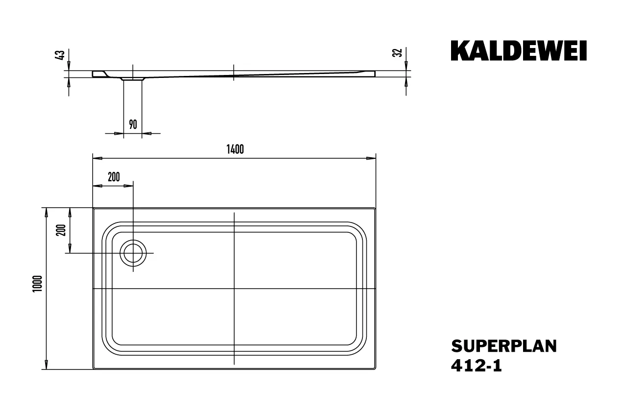 Kaldewei rechteck Duschwanne „Superplan Classic“ 100 × 140 cm ohne Oberflächenbeschichtung, ohne Oberflächenveredelung, in alpinweiß