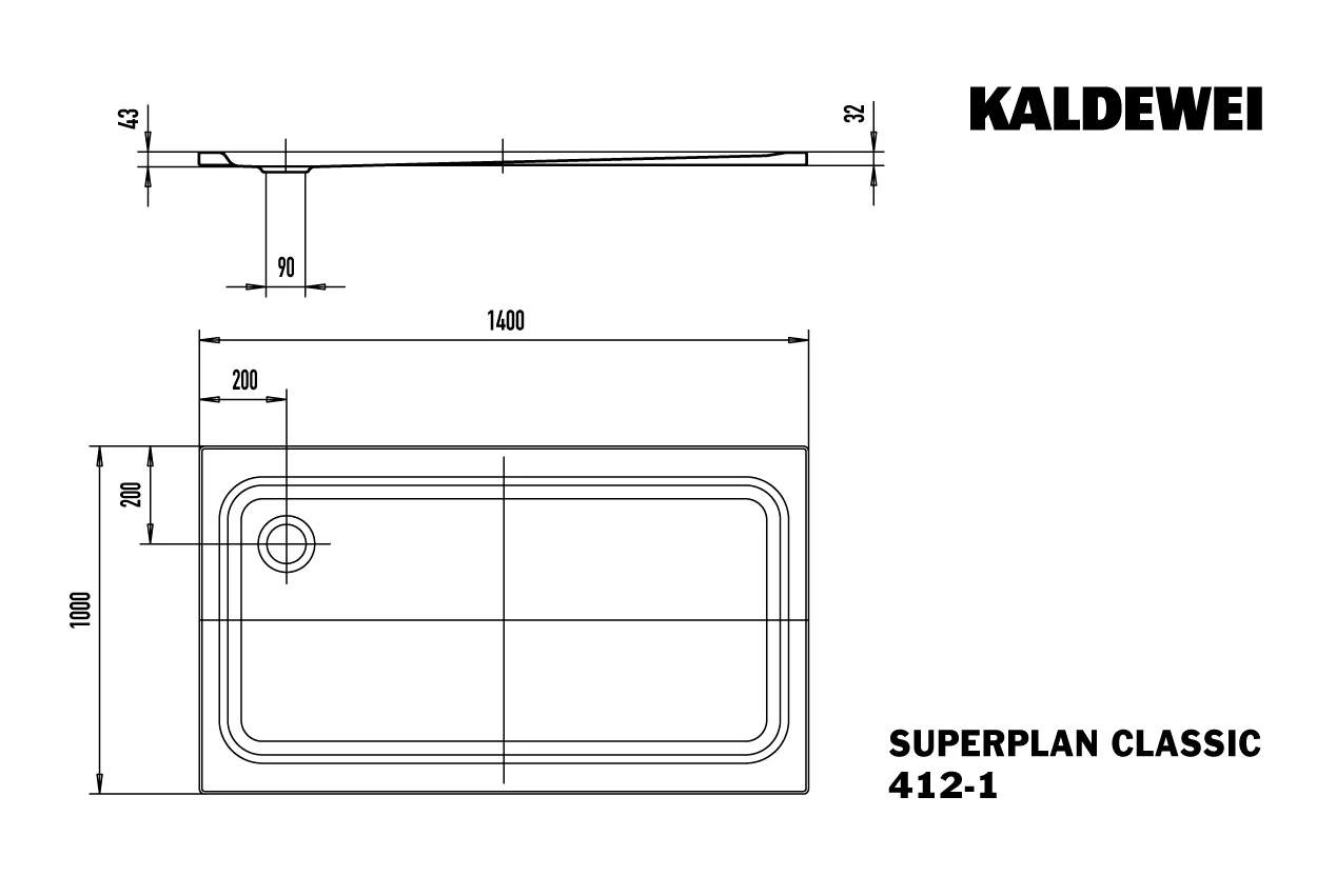 Kaldewei SUPERPLAN CLASSIC Duschfläche, 1000x1400 mm, warm grey 70, Secure Plus Antislip, bodengleich, Eckablauf