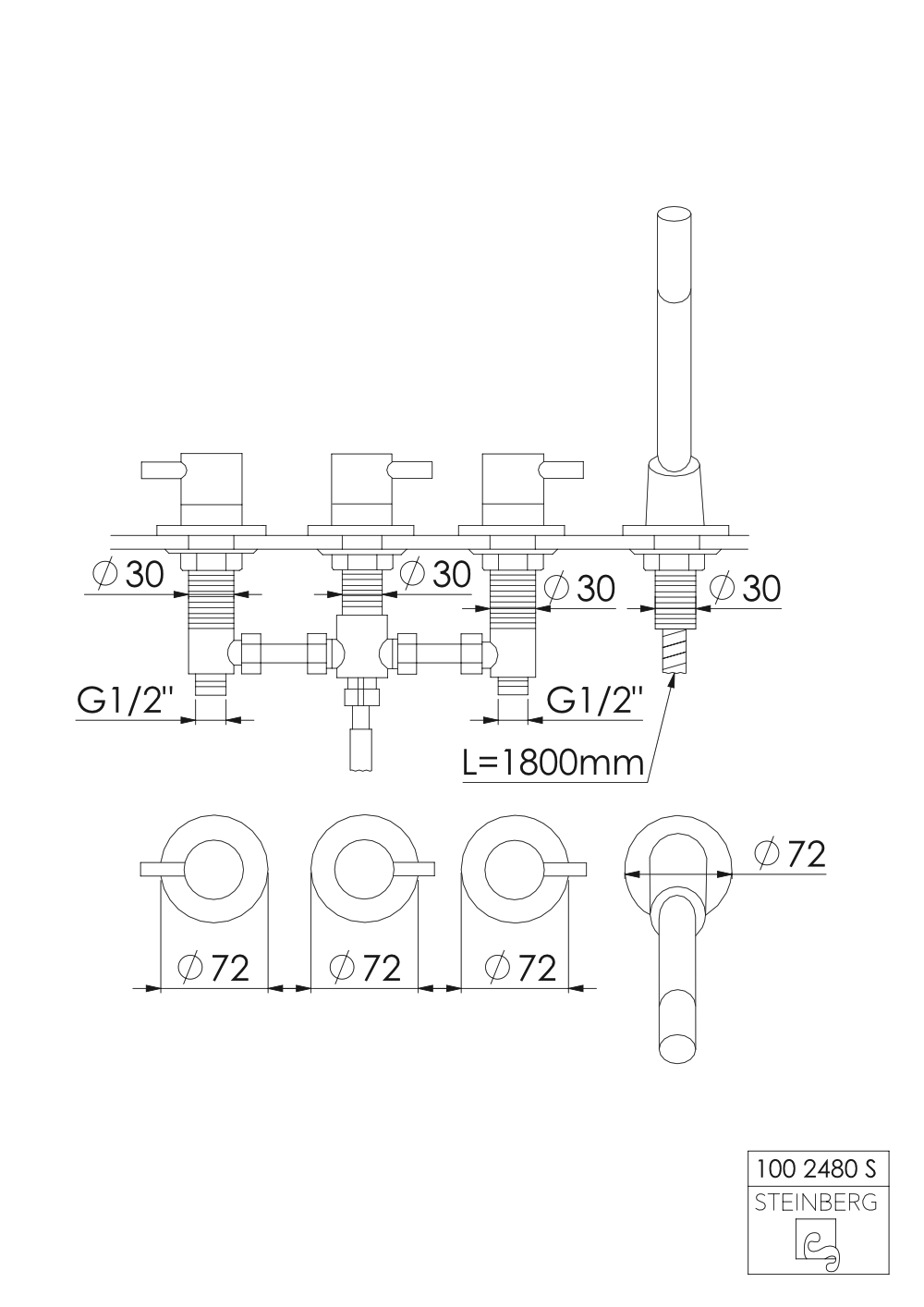 Serie 100 4-Loch Wanne/Brause-Standarmatur chrom Serie 100 4-Loch Wanne/Brause-Standarmatur chrom