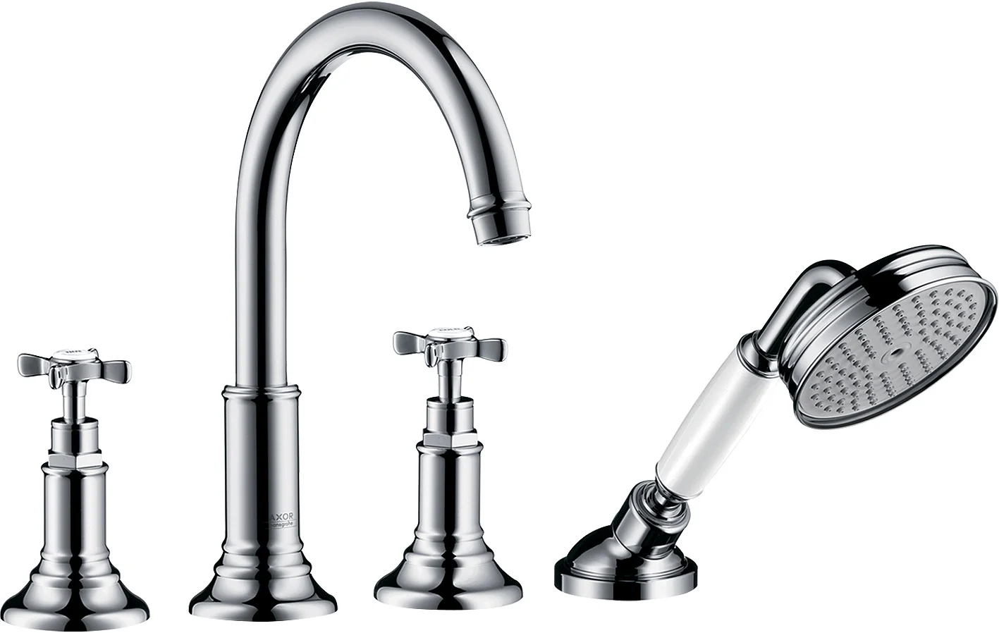Hansgrohe AXOR Montreux 4-Loch Fliesenrandarmatur mit Kreuzgriffen, Chrom, Ausladung 196 mm