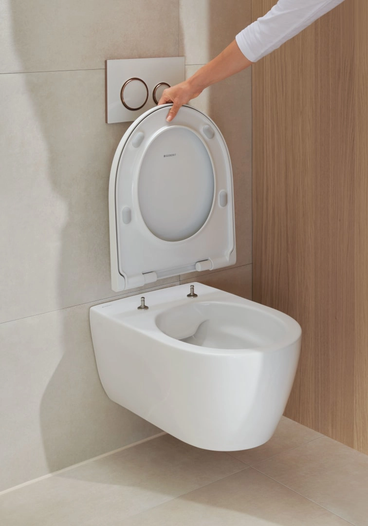Geberit iCon Set Wand-WC Tiefspüler, geschlossene Form, Rimfree, mit WC-Sitz – 53 cm Tiefe, weiß, KeraTect Geberit iCon Set Wand-WC Tiefspüler, geschlossene Form, Rimfree, mit WC-Sitz – 53 cm Tiefe, weiß, KeraTect