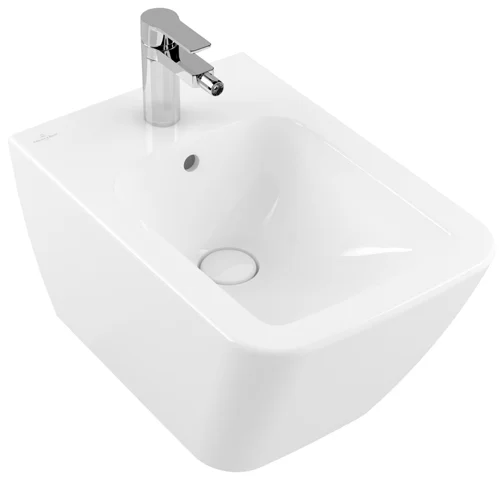 Villeroy & Boch Bidet „Finion“, Befestigung verdeckt, mit Hahnlochbohrung 375 × 320 × 560 mm in Weiß Alpin, mit CeramicPlus