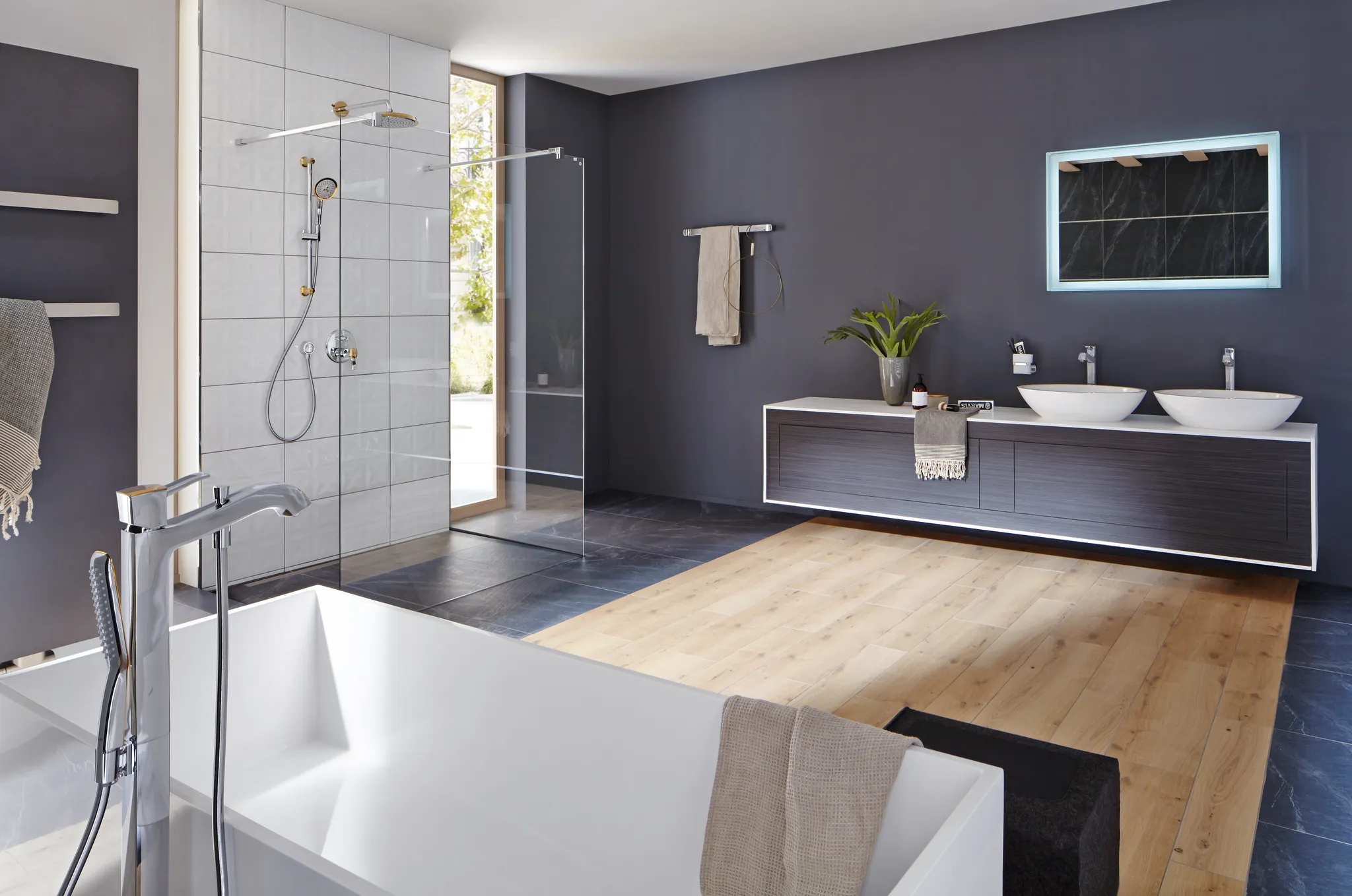 Kermi Duschdesign Walk-In-Duschkabine „WALK-IN XB“ Glas Klar, Profile Schwarz Soft (RAL 9005), BV: 1200 - 1200 mm H: 2000 mm