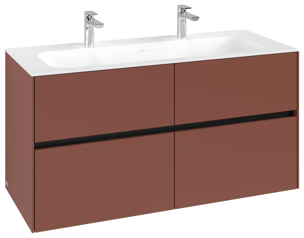 Villeroy & Boch Waschbeckenunterschrank Collaro, Eckig, Wine Red, 1.196 x 603 x 498 mm, 4 Auszüge mit SoftClosing, 2 Waschbecken, Wandmontage