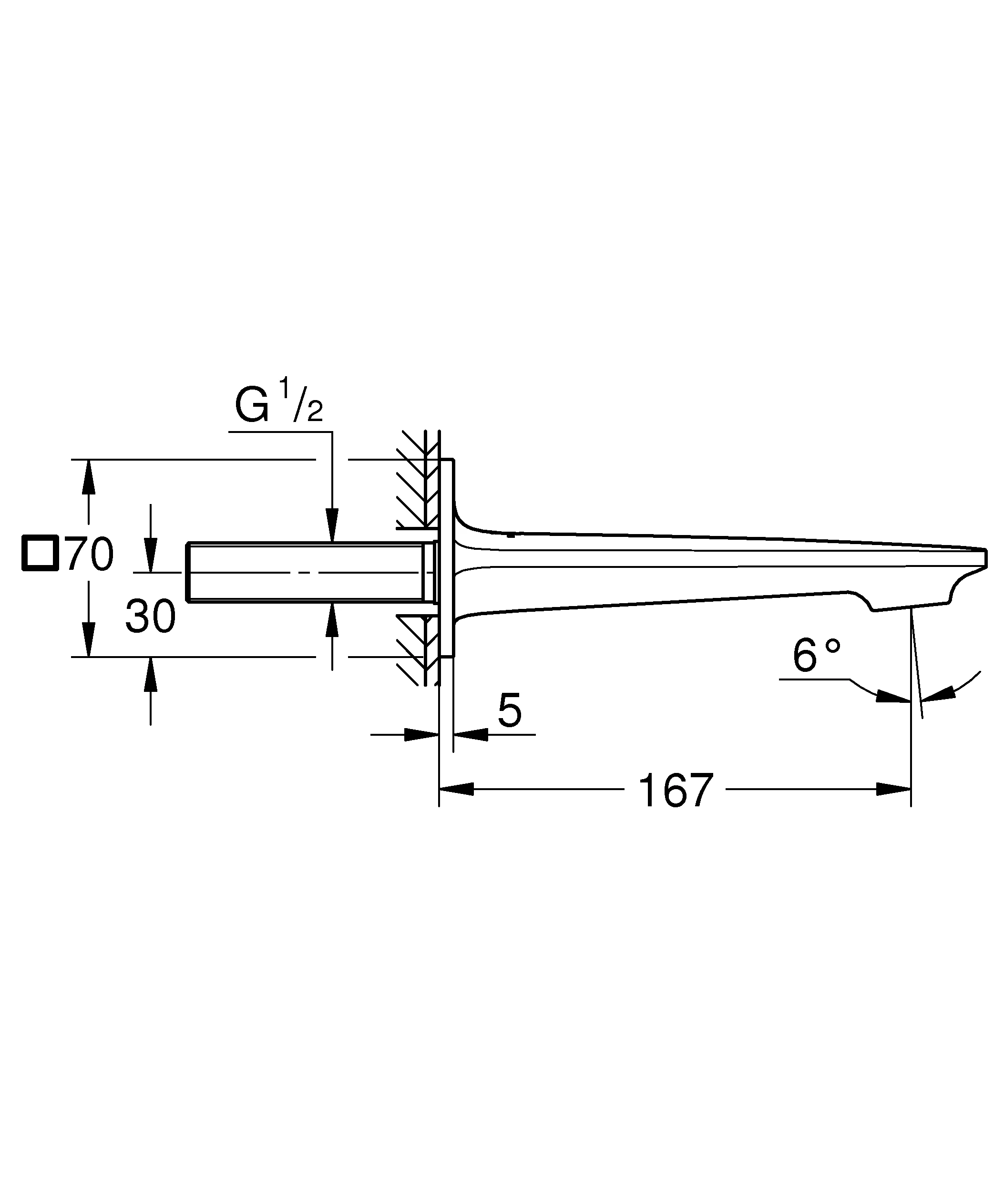 Wanneneinlauf Allure 13264_1, DN 20, Wandmontage, Ausladung 167 mm, chrom