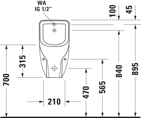 Urinal Nohne 1,565mm,rimmless weiß hgl., Zulauf von Hinten
