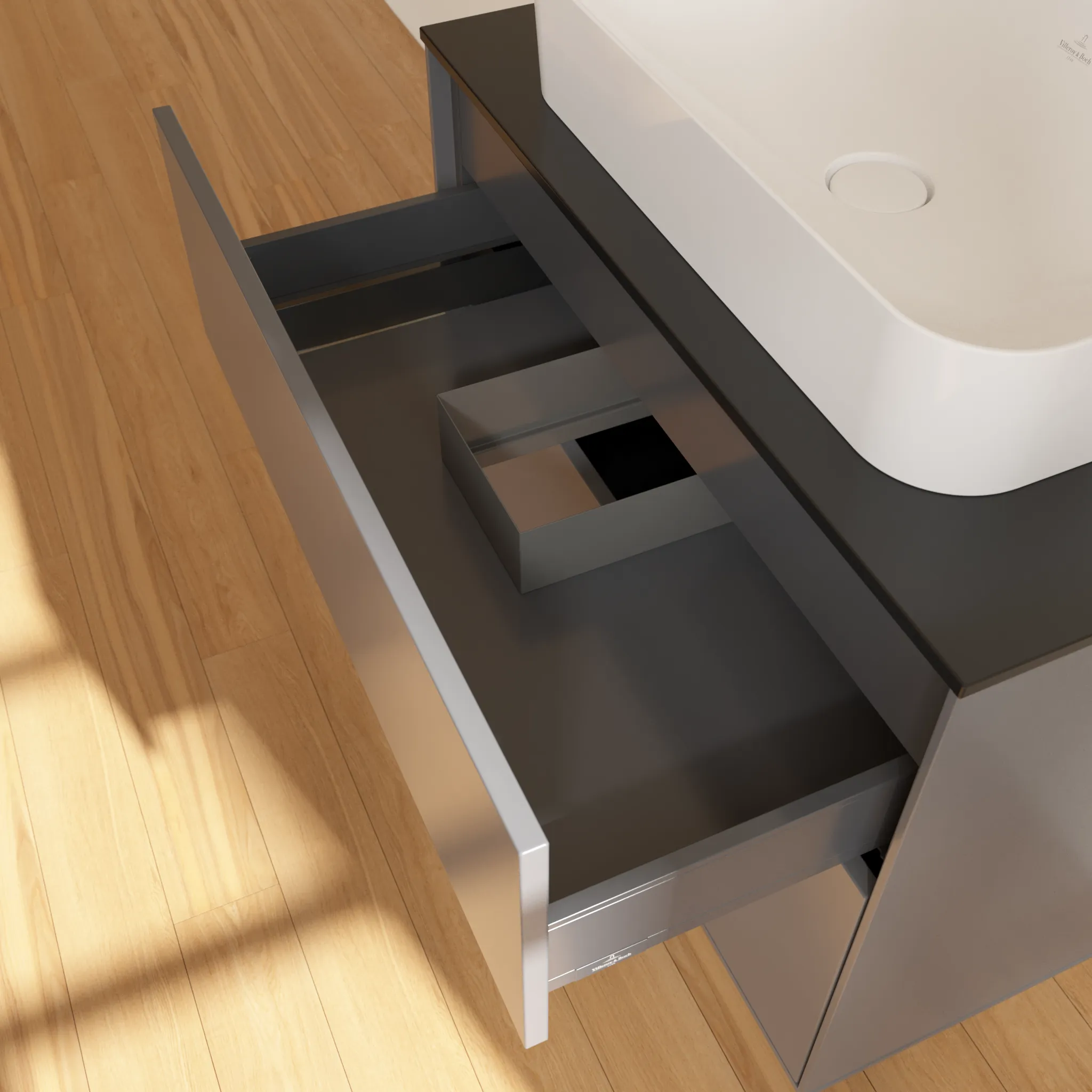 Villeroy & Boch Finion Waschbeckenunterschrank F22 800x603x501mm Anthracite Matt Lacquer / Glass Black Matt Villeroy & Boch Finion Waschbeckenunterschrank F22 800x603x501mm Anthracite Matt Lacquer / Glass Black Matt
