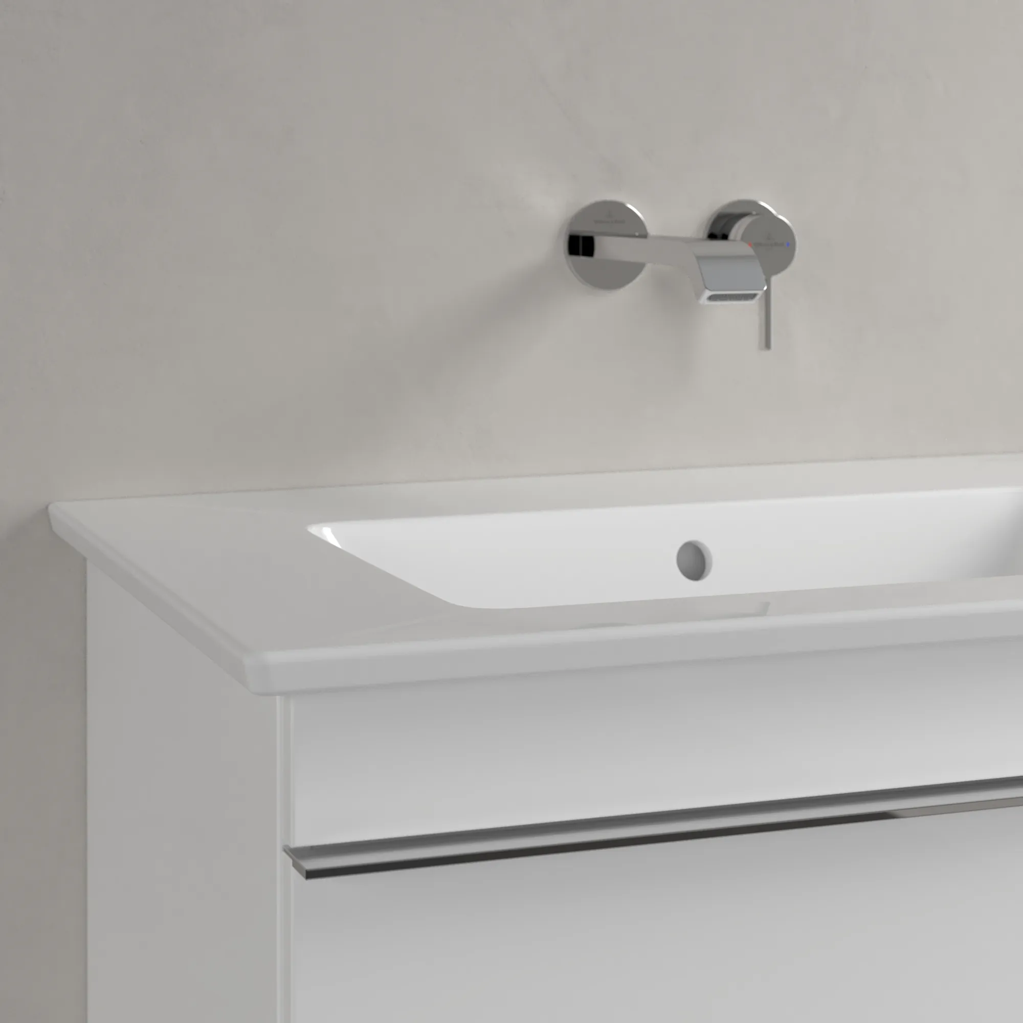 Villeroy & Boch Doppelwaschtisch „Venticello“ 1300 × 500 × 170 mm, für Becken mittig, ohne Hahnlochbohrung in Weiß Alpin Villeroy & Boch Doppelwaschtisch „Venticello“ 1300 × 500 × 170 mm, für Becken mittig, ohne Hahnlochbohrung in Weiß Alpin
