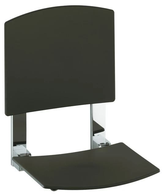 Klappsitz mit Rückenlehne für Wandmontage „Plan Care“ in Silber (eloxiert) Klappsitz mit Rückenlehne für Wandmontage „Plan Care“ in Silber (eloxiert)
