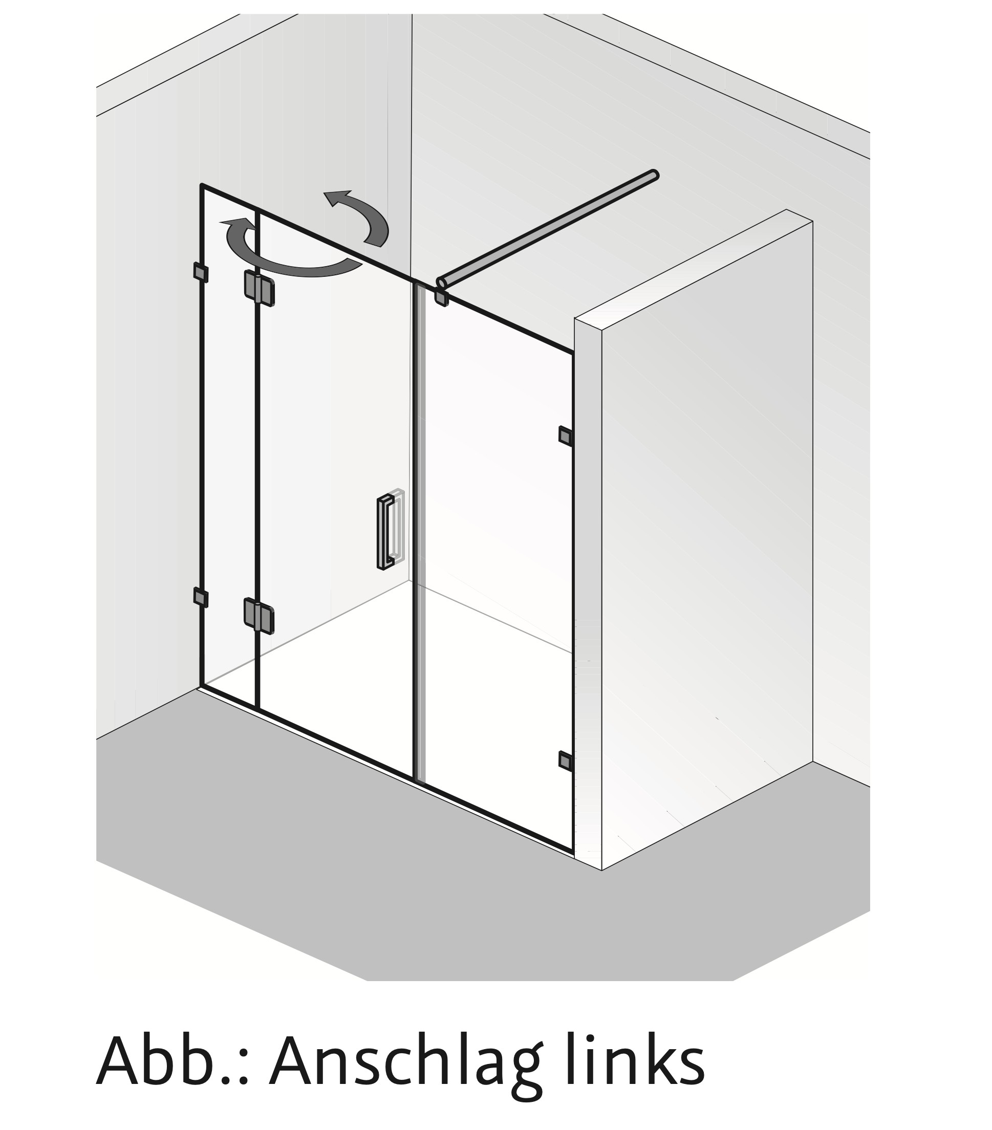 HSK Duschabtrennung Raumnische pendelbar 3-teilig links „Aperto Pur“ Glas Mattglas, Scharniere Chromoptik (Alu Hochglanz poliert)