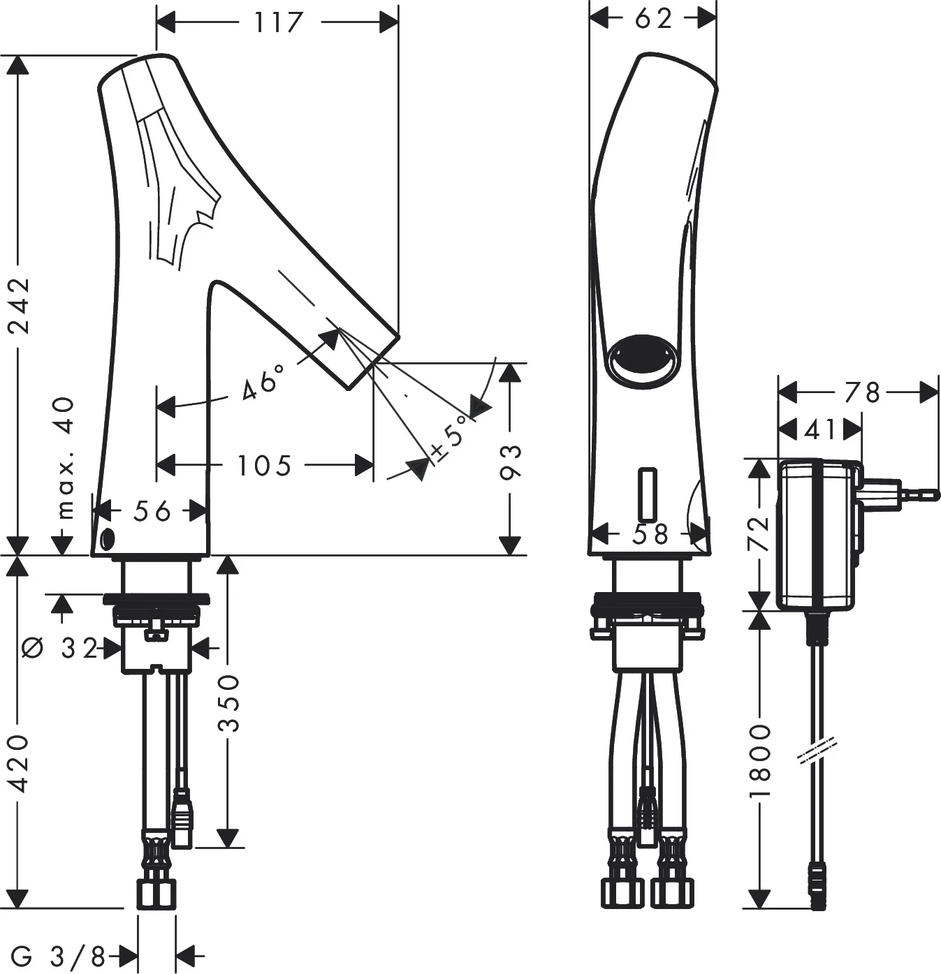 Waschtischmischer Axor Starck Organic Elektronik Netzbetrieb chrom o.Temp. Waschtischmischer Axor Starck Organic Elektronik Netzbetrieb chrom o.Temp.