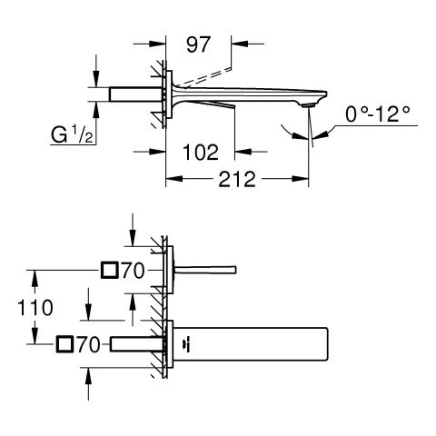 2-Loch-Waschtischbatterie Allure 19386, Wandmontage, Fertigmontageset für 33769, Ausladung 220 mm, chrom 2-Loch-Waschtischbatterie Allure 19386, Wandmontage, Fertigmontageset für 33769, Ausladung 220 mm, chrom