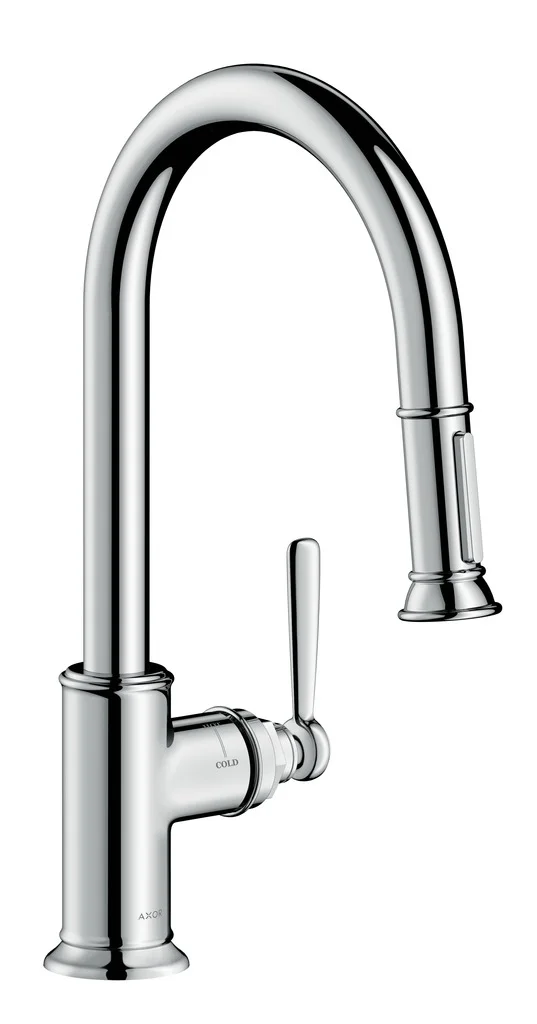 Hansgrohe AXOR Montreux Einhebel-Küchenmischer chrom mit Ausziehbrause, ComfortZone 180, Schwenkbereich 110° oder 150°, Laminarstrahl, arretierbarer Brausestrahl, MagFit magnetische Brausehalterung, Quick-Connect Schlauch, max. Durchflussmenge 9 l/min be