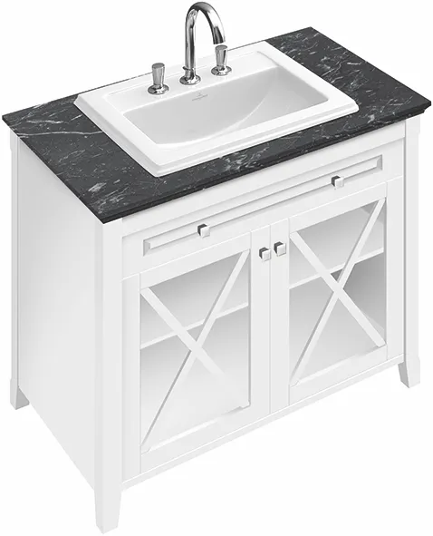 Villeroy & Boch Waschtischunterschrank „Hommage“ mit Schrankwaschtisch 98,5 × 90,5 × 62 × 62 cm 1 Auszug / Schublade, 2 Türen, mit Hahnlochbank, mit Hahnlochbohrung