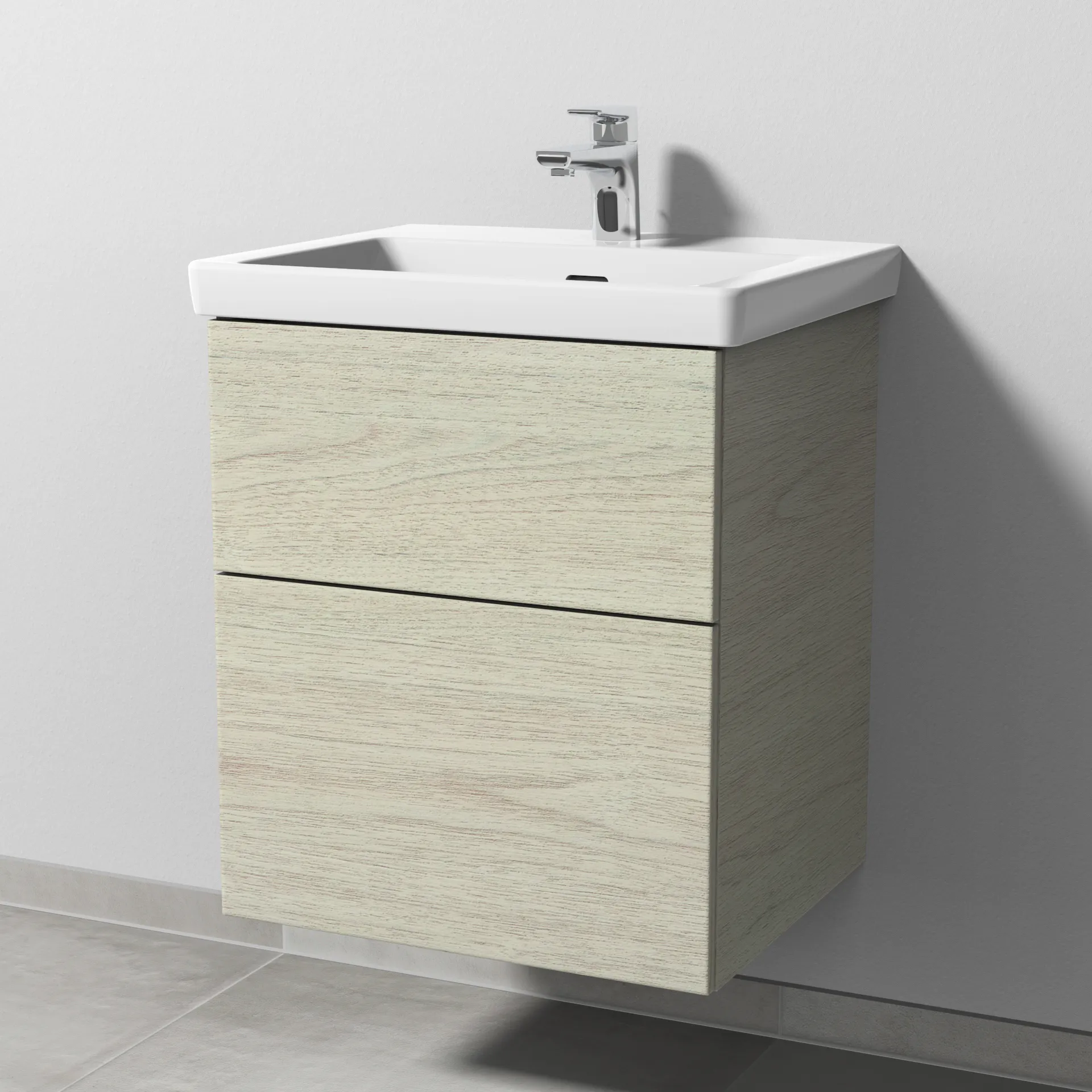 Sanipa Waschtischunterschrank „3way“ 507 × 588 × 432 mm in White Oak, Becken mittig