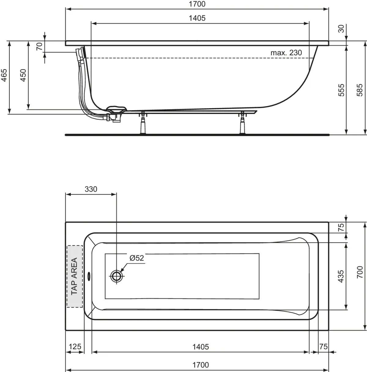 Ideal Standard Badewanne „LaDolceVita“ 70 × 170 cm