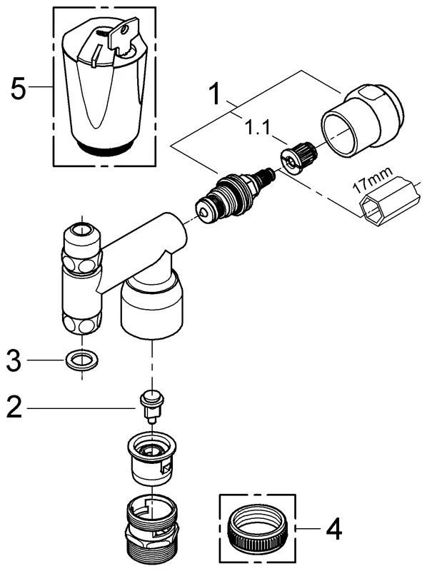 Original WAS Ventil Eckfix 41033, DN 10, Montage auf Eckventil, Achsmaß 60 mm, mit Sicherungseinrichtung Typ HD, Fettkammer-Oberteil 3/8'' für den absperrbaren Schlauchanschluss, eigensicher, chrom