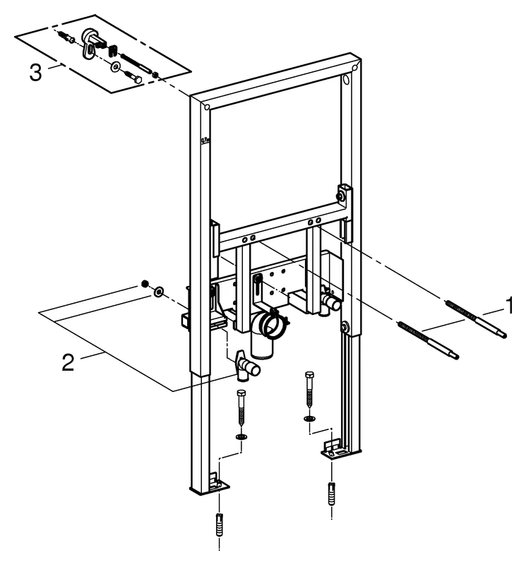 Bidet-Element Rapid SL 38543, 0,82 m Bauhöhe, für Vorwand- oder Ständerwandmontage, 2 schallgedämmte Armaturenanschlüsse DN 15, HT-Ablaufbogen DN 50