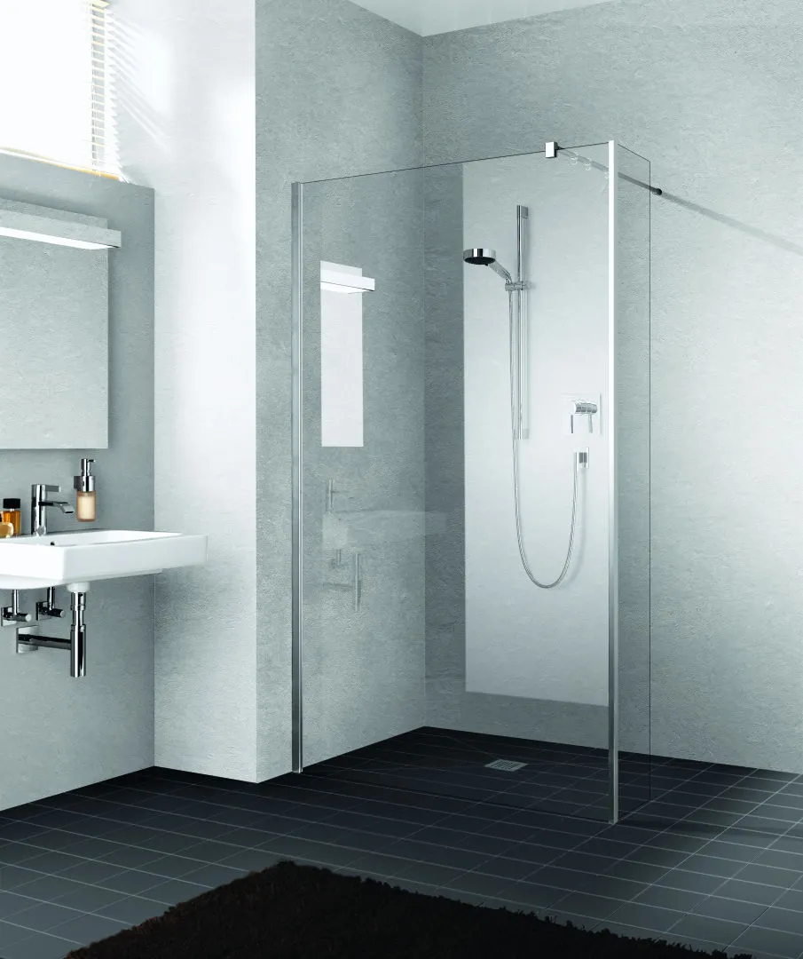 Kermi Duschdesign Walk-In-Duschkabine Festfeld im Winkel „WALK-IN XB“ Glas Klar, Profile Silber Hochglanz, BV: 317 - 317 mm H: 2000 mm