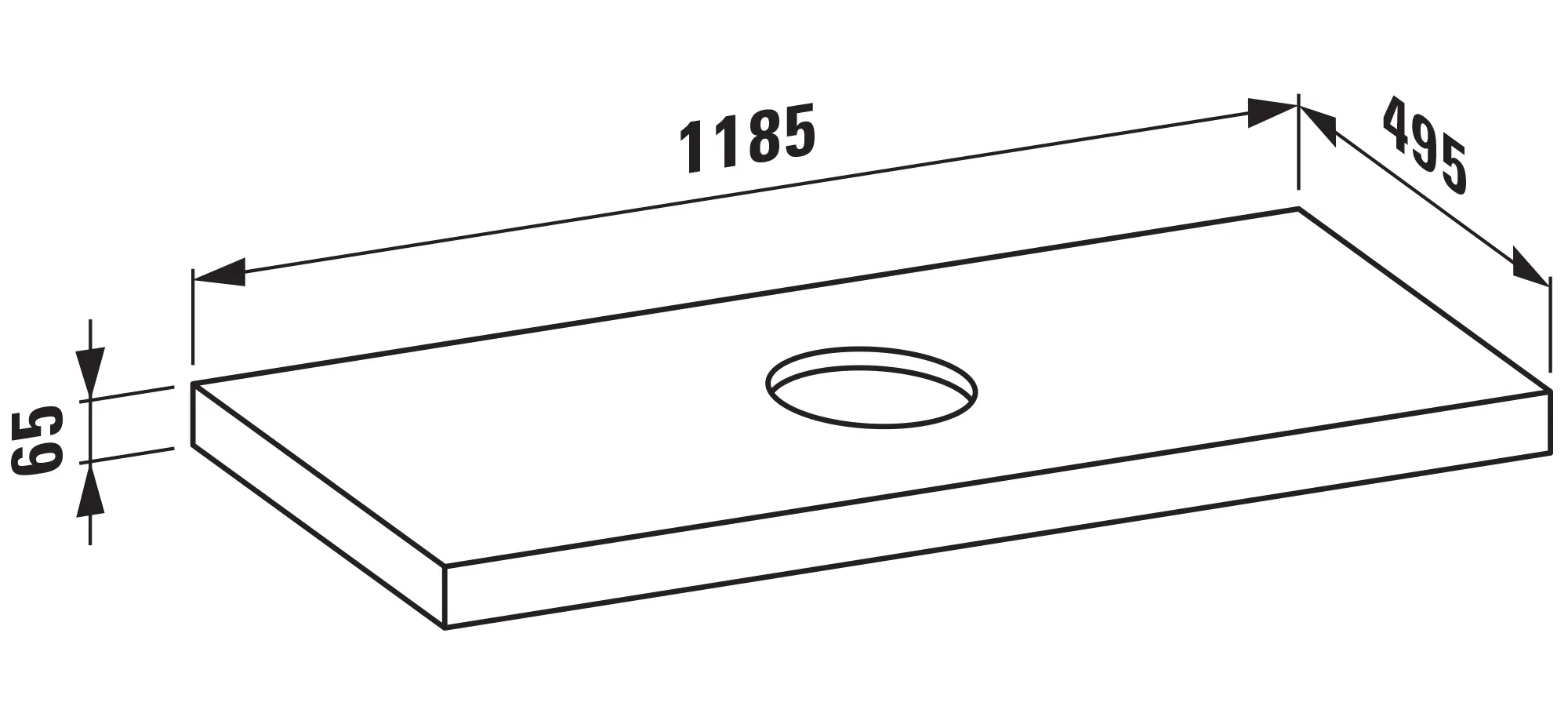 Waschtisch-Platte LANI 495x1185x65 mit Ausschnitt mittig inklusive 2 Befestigungselemente weiß matt