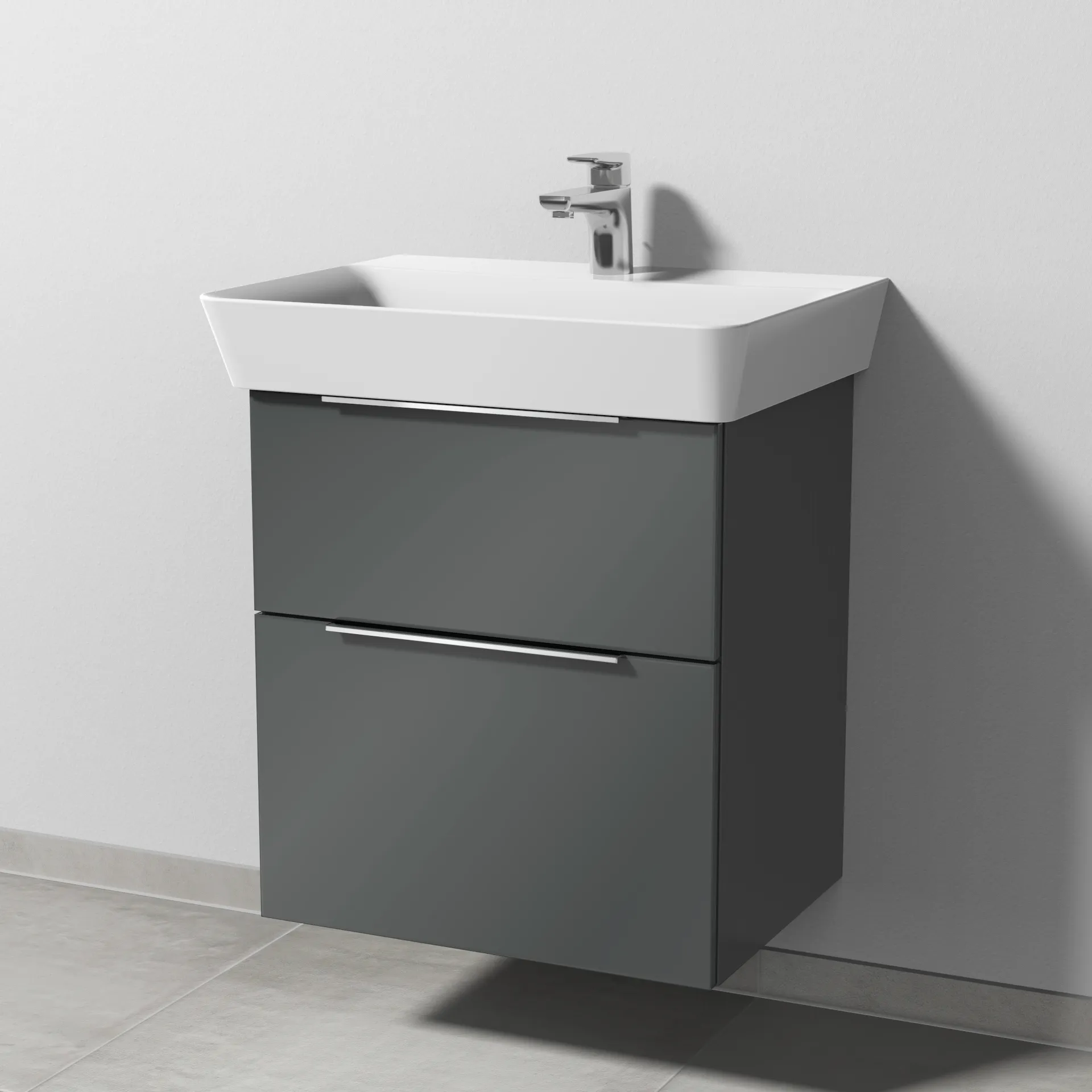 Sanipa Waschtischunterschrank „3way“ passend zu Keramik-Waschtische Connect Air Cube von Ideal Standard 525 × 582 × 402 mm in Anthrazit (glanz)