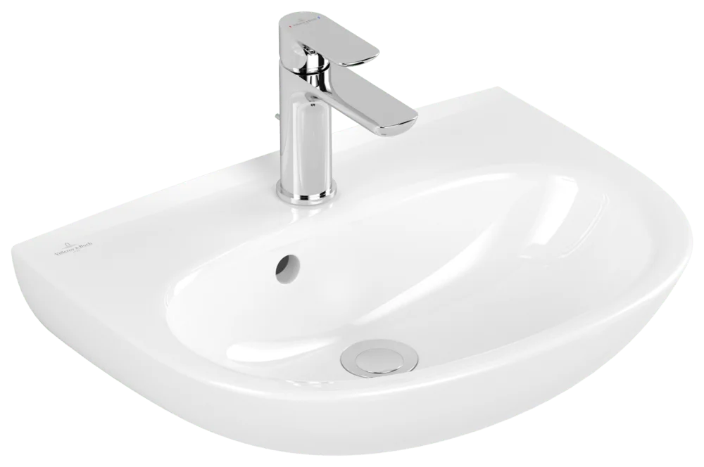 Villeroy & Boch Handwaschbecken O.novo, oval, weiß Alpin CeramicPlus, 500 x 380 mm, Höhe 160 mm, mit Überlauf, für 3-Loch-Armatur