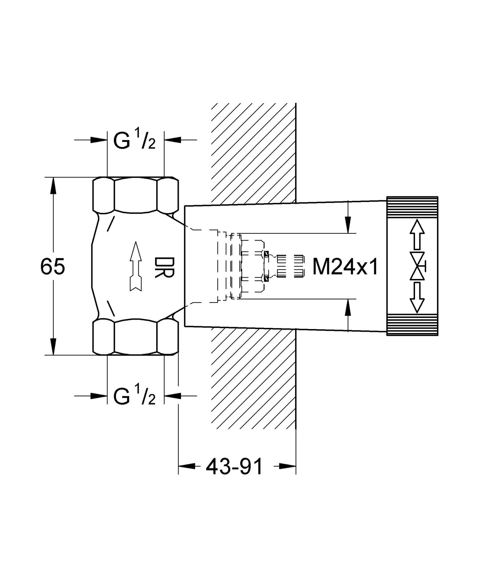 Unterputz-Ventil-Unterteil 29032, vormontiertes Oberteil 1/2'', Gewindeanschluss 1/2'' Unterputz-Ventil-Unterteil 29032, vormontiertes Oberteil 1/2'', Gewindeanschluss 1/2''