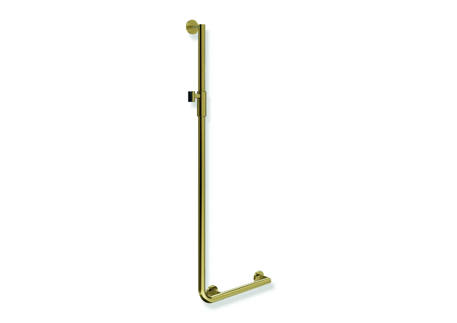 HEWI Winkelgriff System 900 mit Brausehalter, Edelstahl PVD, rechts, 450 x 1250 mm, D 32 mm, Gold glänzend